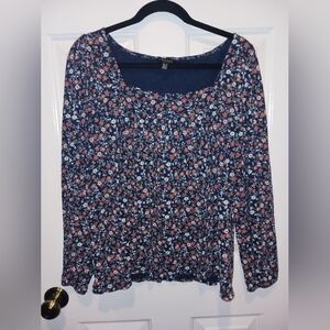 Lucky Brand Floral Print Navy Blouse